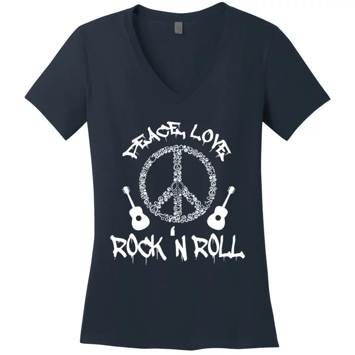 Rock'n Roll Peace Love Rock and Roll Tee Women's V-Neck T-Shirt