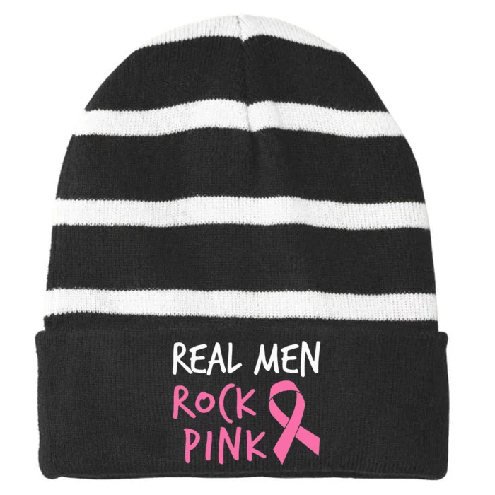 Real Rock Pink Fighting Breast Cancer Striped Beanie with Solid Band