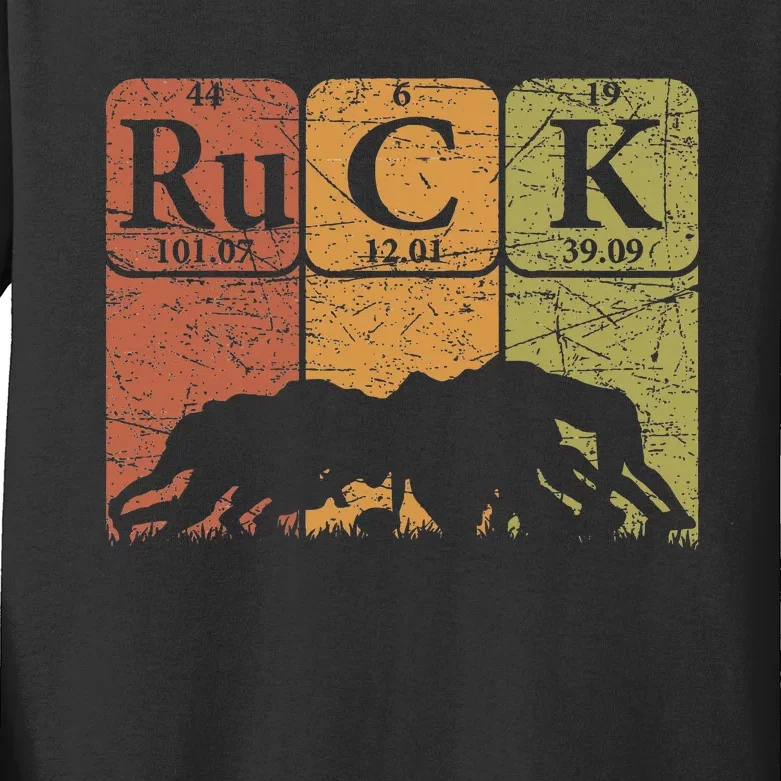 Ruck Rugby Periodic Table Elements Rugby Player Nerd Retro Kids Long Sleeve Shirt