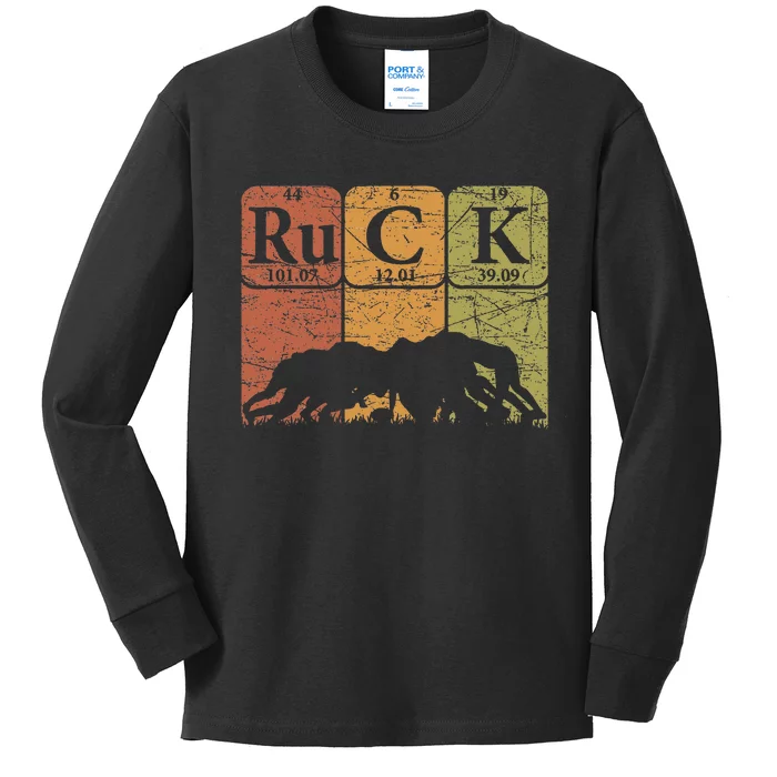 Ruck Rugby Periodic Table Elements Rugby Player Nerd Retro Kids Long Sleeve Shirt