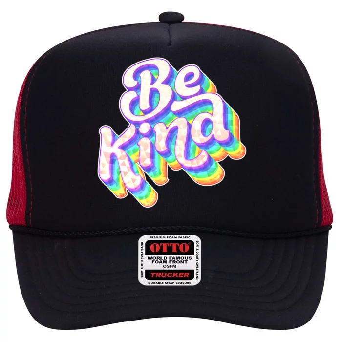 Retro Rainbow Prism Be Kind High Crown Mesh Trucker Hat