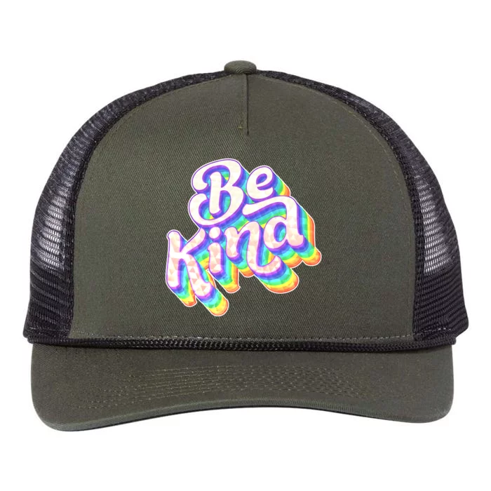 Retro Rainbow Prism Be Kind Retro Rope Trucker Hat Cap