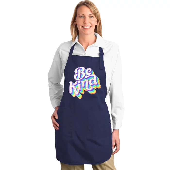 Retro Rainbow Prism Be Kind Full-Length Apron With Pocket