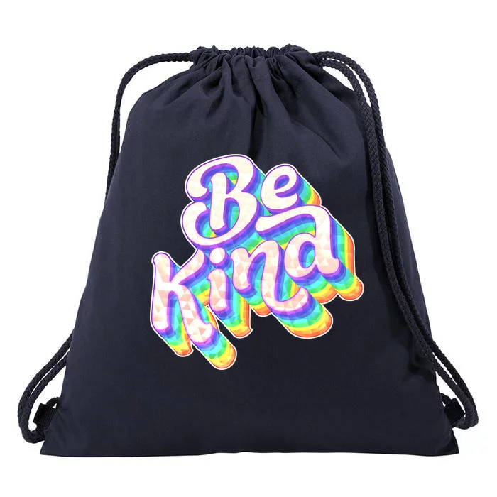 Retro Rainbow Prism Be Kind Drawstring Bag