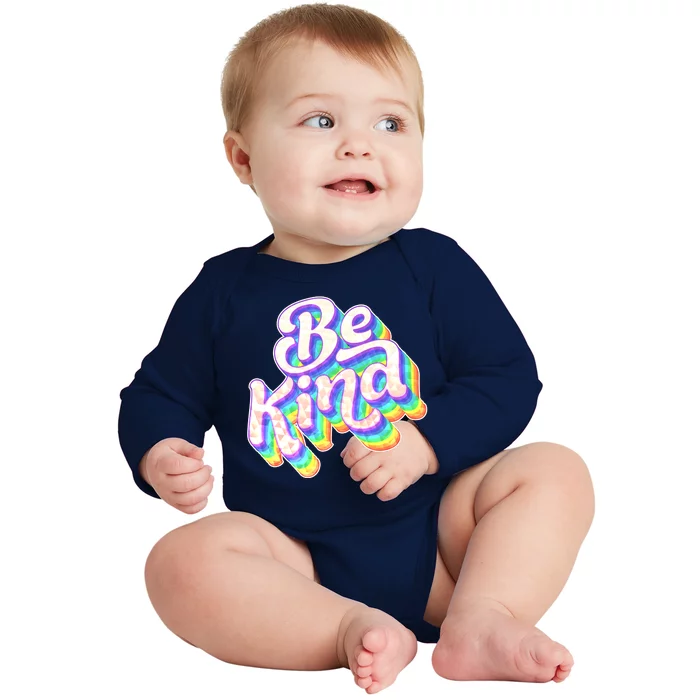 Retro Rainbow Prism Be Kind Baby Long Sleeve Bodysuit