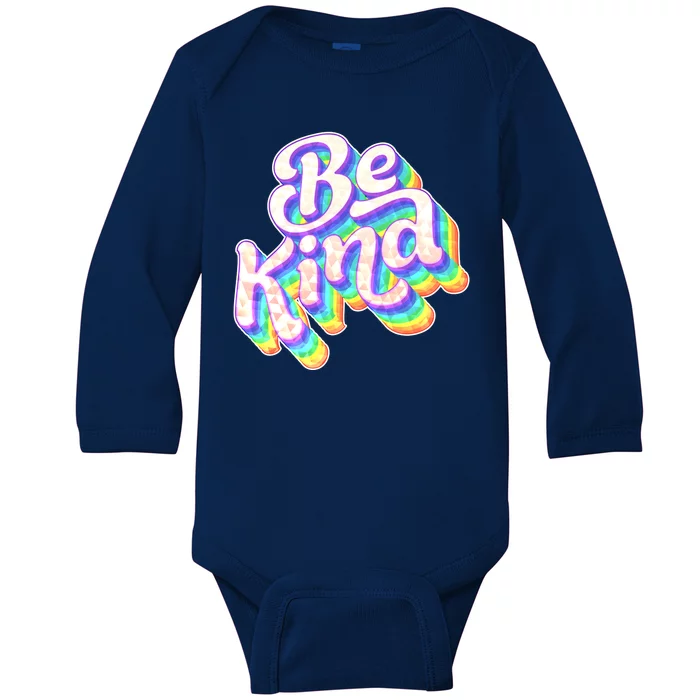 Retro Rainbow Prism Be Kind Baby Long Sleeve Bodysuit