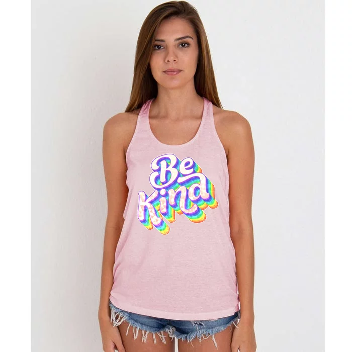 Retro Rainbow Prism Be Kind Women's Knotted Racerback Tank