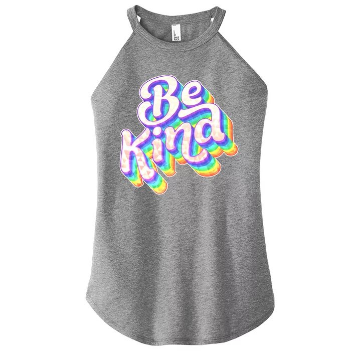 Retro Rainbow Prism Be Kind Women’s Perfect Tri Rocker Tank