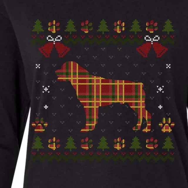 Rottweiler Red Plaid Dog Ugly Christmas Sweater Dogs XMas Gift Womens Cotton Relaxed Long Sleeve T-Shirt