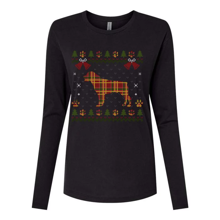 Rottweiler Red Plaid Dog Ugly Christmas Sweater Dogs XMas Gift Womens Cotton Relaxed Long Sleeve T-Shirt