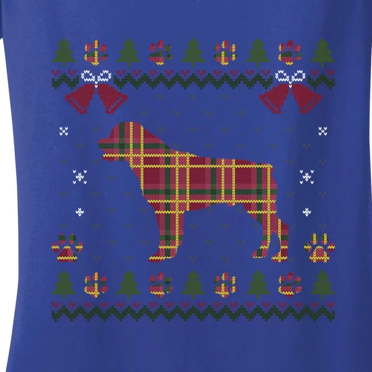 Rottweiler Red Plaid Dog Ugly Christmas Sweater Dogs XMas Gift Women's V-Neck T-Shirt