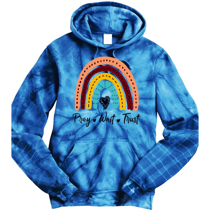 Retro Rainbow Pray Wait Trust Repeat Christian Motivational Gift Tie Dye Hoodie