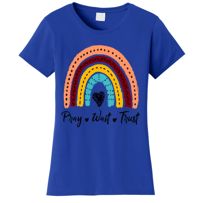 Retro Rainbow Pray Wait Trust Repeat Christian Motivational Gift Women's T-Shirt