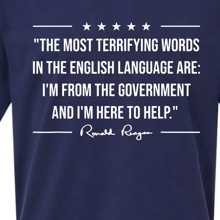 Ron Reagan Quote The Most Terrifying Words Government Help Sueded Cloud Jersey T-Shirt