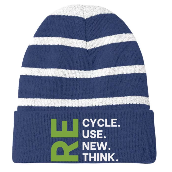 Recycle Reuse Renew Rethink Earth Day Environmental Activism Striped Beanie with Solid Band