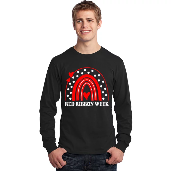 Rainbow Red Ribbon Week Leopard We Wear Red For Awareness Long Sleeve Shirt