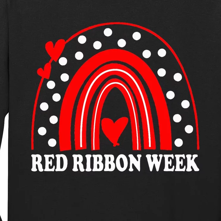 Rainbow Red Ribbon Week Leopard We Wear Red For Awareness Tall Long Sleeve T-Shirt