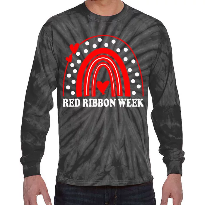 Rainbow Red Ribbon Week Leopard We Wear Red For Awareness Tie-Dye Long Sleeve Shirt