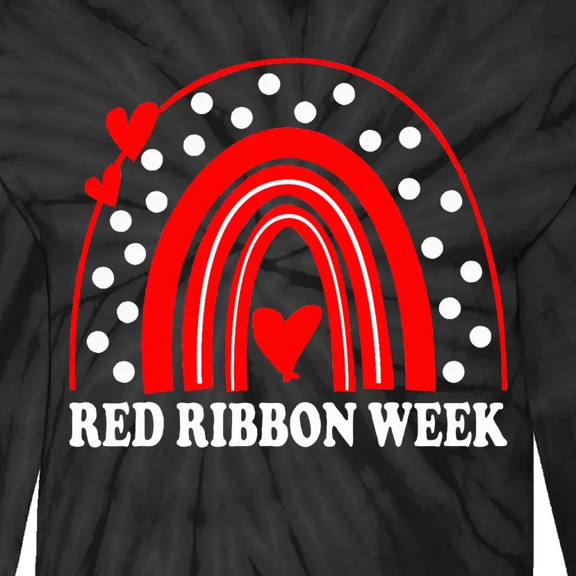 Rainbow Red Ribbon Week Leopard We Wear Red For Awareness Tie-Dye Long Sleeve Shirt