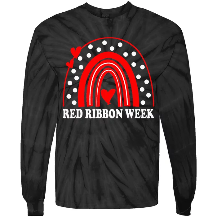 Rainbow Red Ribbon Week Leopard We Wear Red For Awareness Tie-Dye Long Sleeve Shirt