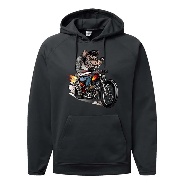 Rockabilly Rats Riding A Bike Performance Fleece Hoodie