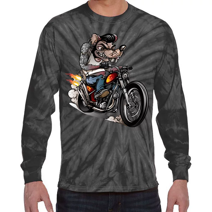 Rockabilly Rats Riding A Bike Tie-Dye Long Sleeve Shirt