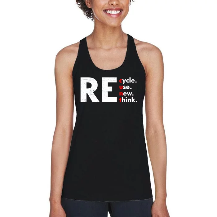 Recycle Reuse Renew Rethink Crisis Environmental Activism Women's Racerback Tank