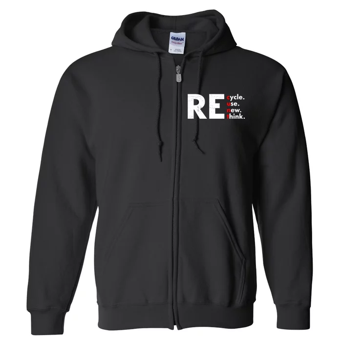 Recycle Reuse Renew Rethink Crisis Environmental Activism Full Zip Hoodie