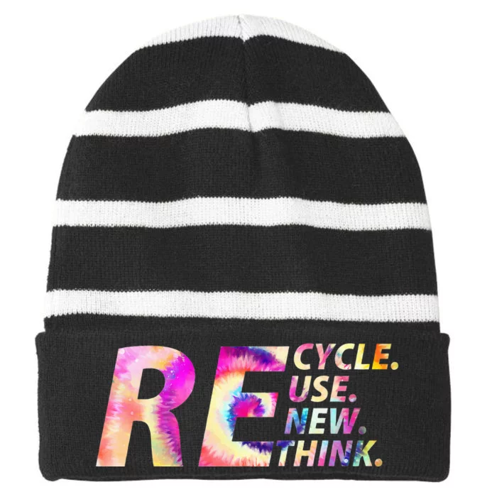 Recycle Reuse Renew Rethink Earth Day Environmental Activism Striped Beanie with Solid Band