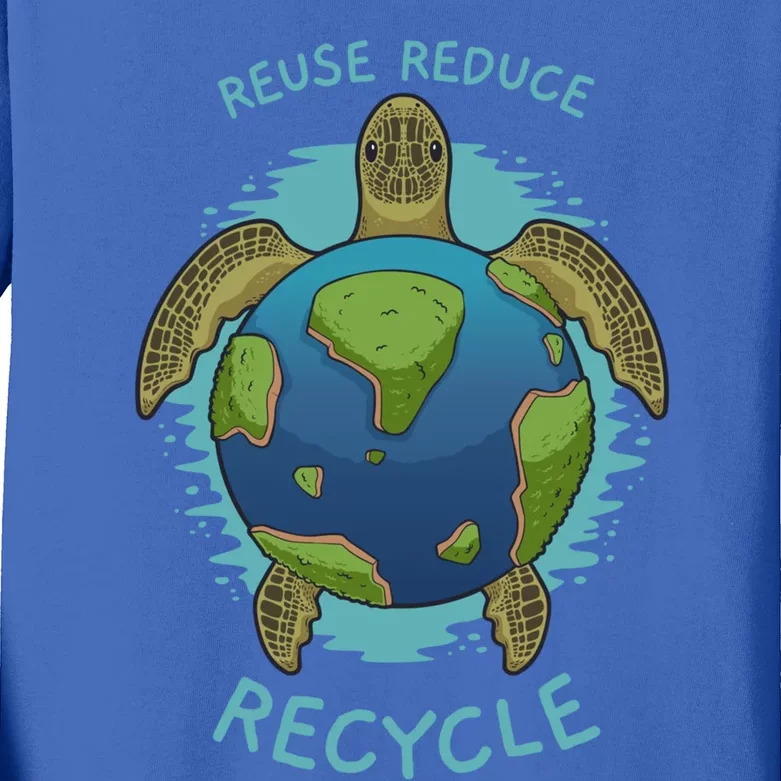 Reduce Reuse Recycle Earth Day Sea Turtle Gift Kids Long Sleeve Shirt