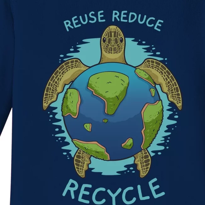 Reduce Reuse Recycle Earth Day Sea Turtle Gift Baby Long Sleeve Bodysuit