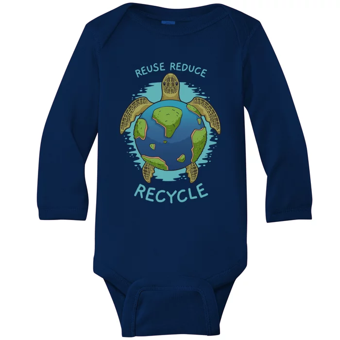 Reduce Reuse Recycle Earth Day Sea Turtle Gift Baby Long Sleeve Bodysuit