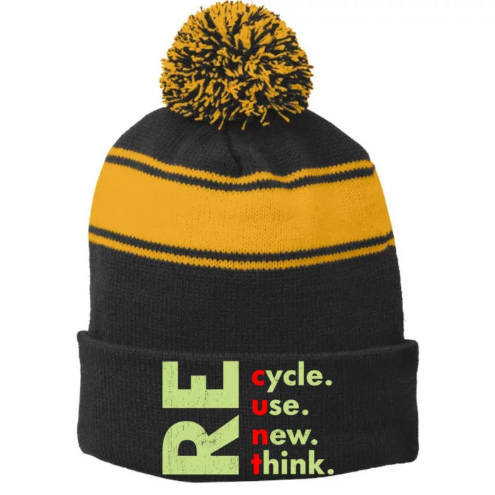 Recycle Reuse Renew Rethink Crisis Environmental Activism Stripe Pom Pom Beanie