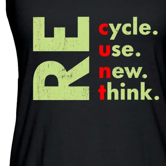 Recycle Reuse Renew Rethink Crisis Environmental Activism Ladies Essential Flowy Tank