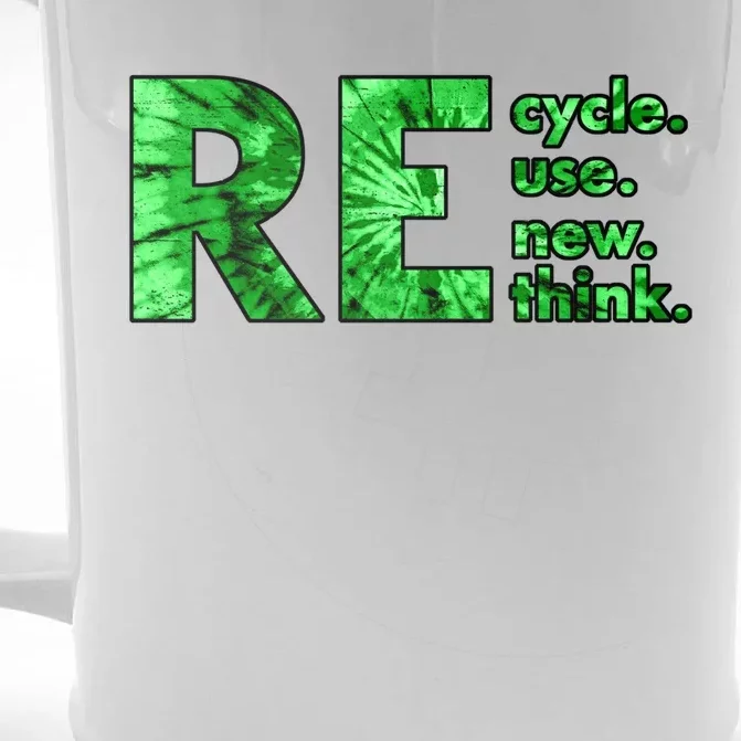 Recycle Reuse Renew Rethink Tie Dye Crisis Environmental Activism Front & Back Beer Stein