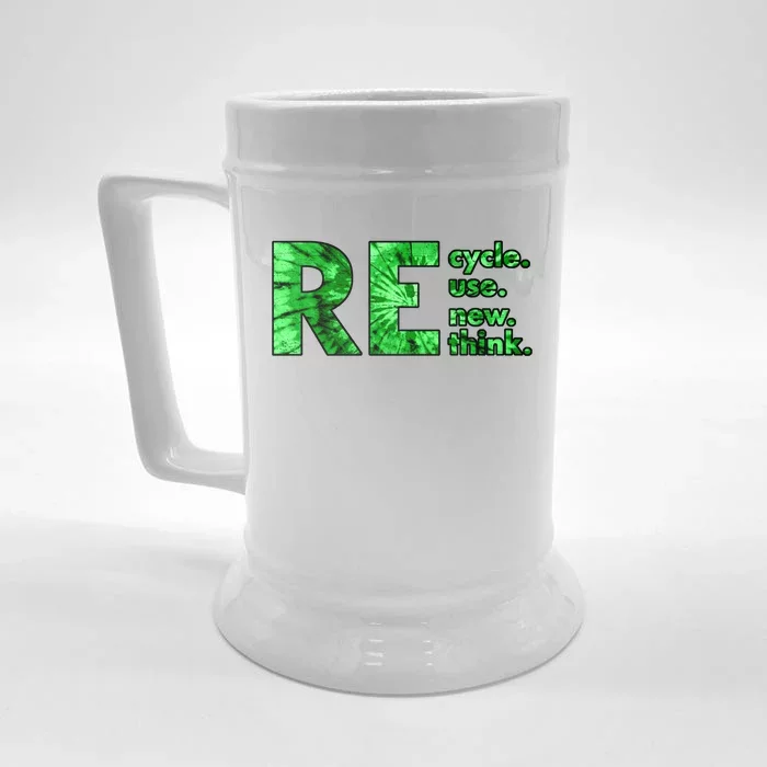 Recycle Reuse Renew Rethink Tie Dye Crisis Environmental Activism Front & Back Beer Stein