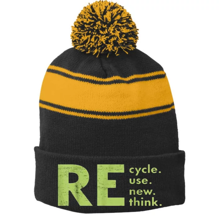 Recycle Reuse Renew Rethink Crisis Environmental Activism Stripe Pom Pom Beanie