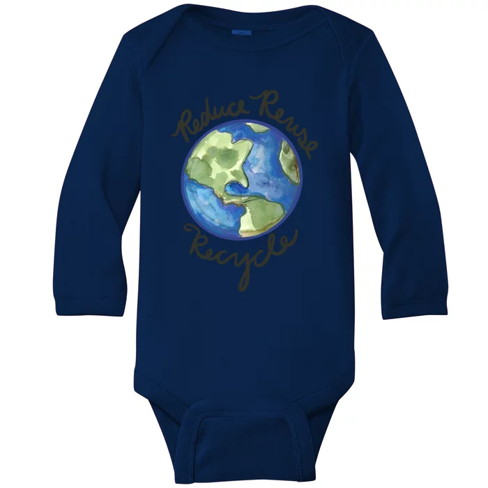 Reduce Reuse Recycle Earthy Artwork Environtalism Gift Baby Long Sleeve Bodysuit