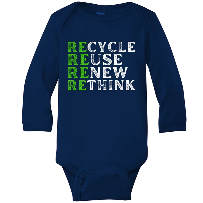 Recycle Reuse Renew Rethink Re Use Earth Day Baby Long Sleeve Bodysuit