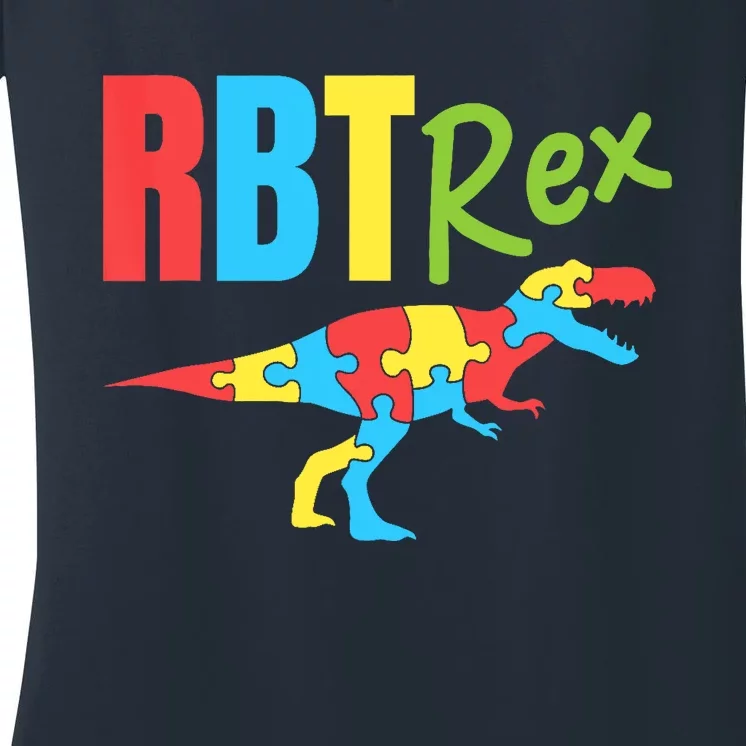 RBT Rex Registered Behavior Technician Therapist Autism Women's V-Neck T-Shirt