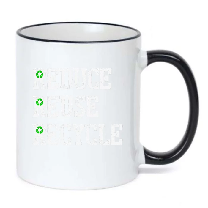 Reduce Reuse Recycle Green Earth Day Distressed Black Color Changing Mug