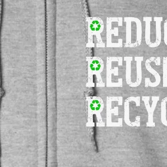 Reduce Reuse Recycle Green Earth Day Distressed Full Zip Hoodie