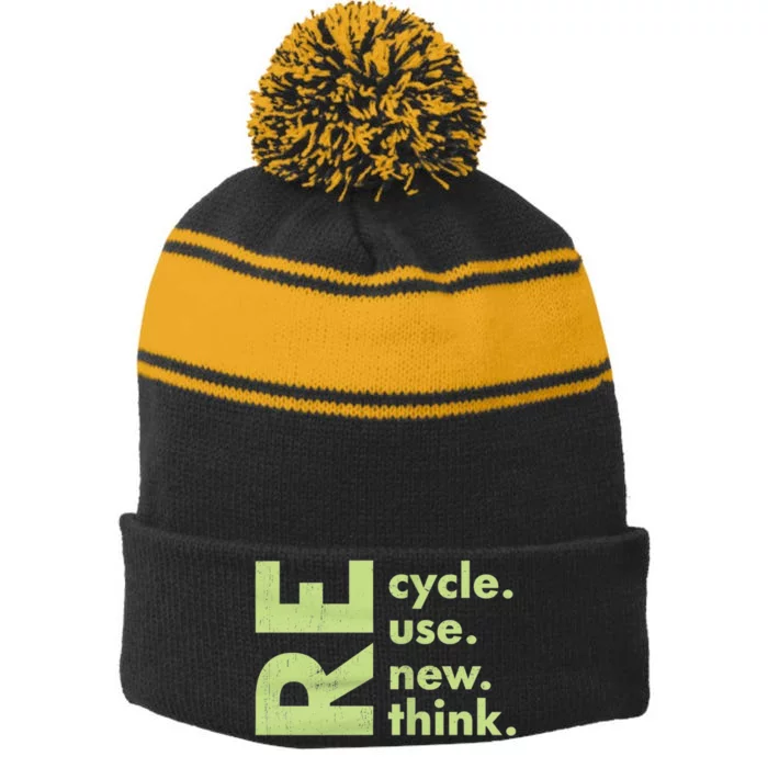 Recycle Reuse Renew Rethink Crisis Environmental Activism Stripe Pom Pom Beanie