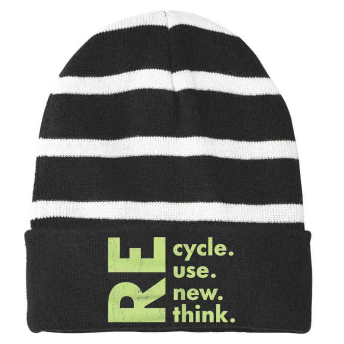 Recycle Reuse Renew Rethink Crisis Environmental Activism Striped Beanie with Solid Band