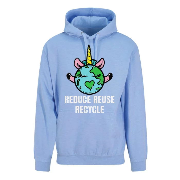 Reduce Reuse Recycle Unicorn Earth Day Environment Unisex Surf Hoodie