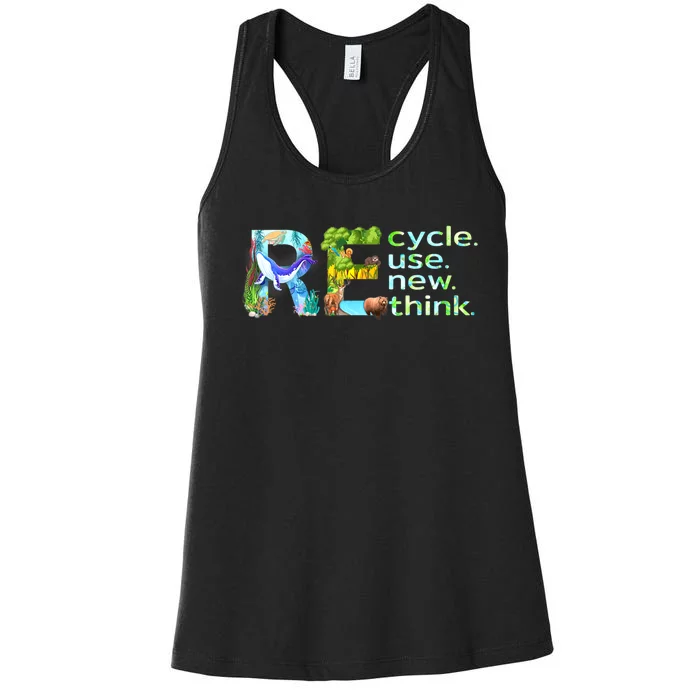 Recycle Reuse Renew Rethink Earth Day Recycling Women's Racerback Tank