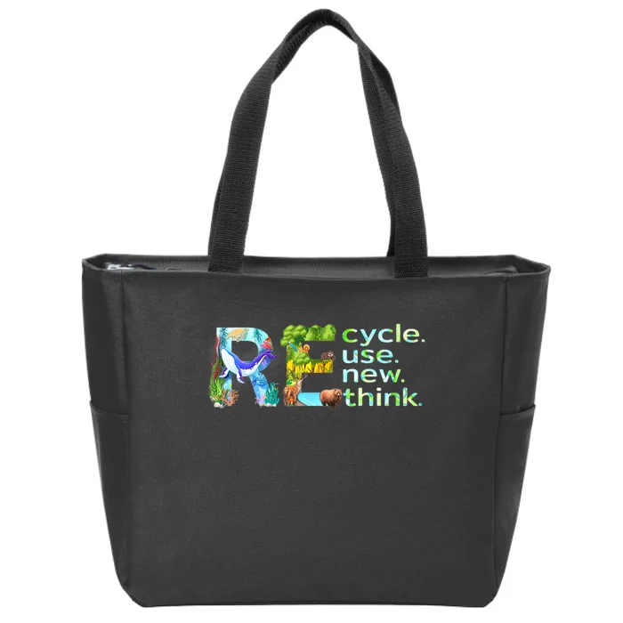 Recycle Reuse Renew Rethink Earth Day Recycling Zip Tote Bag