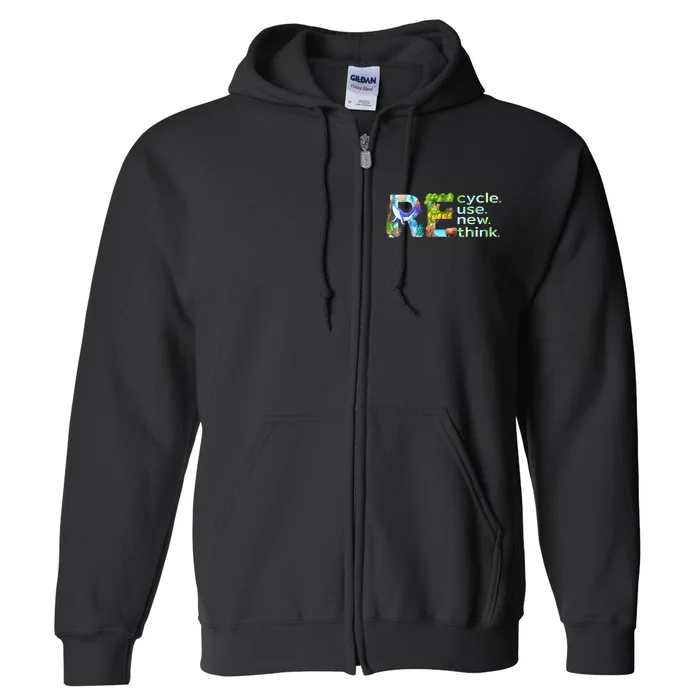 Recycle Reuse Renew Rethink Earth Day Recycling Full Zip Hoodie