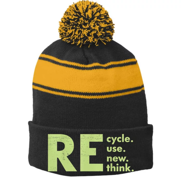 Recycle Reuse Renew Rethink Crisis Environmental Activism Stripe Pom Pom Beanie