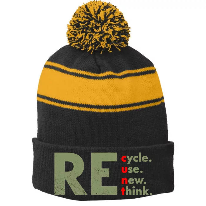 Recycle Reuse Renew Rethink Crisis Environmental Activism Stripe Pom Pom Beanie